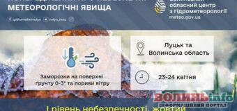 Заморозки і сильний вітер: на Волині попереджають про небезпечну погоду