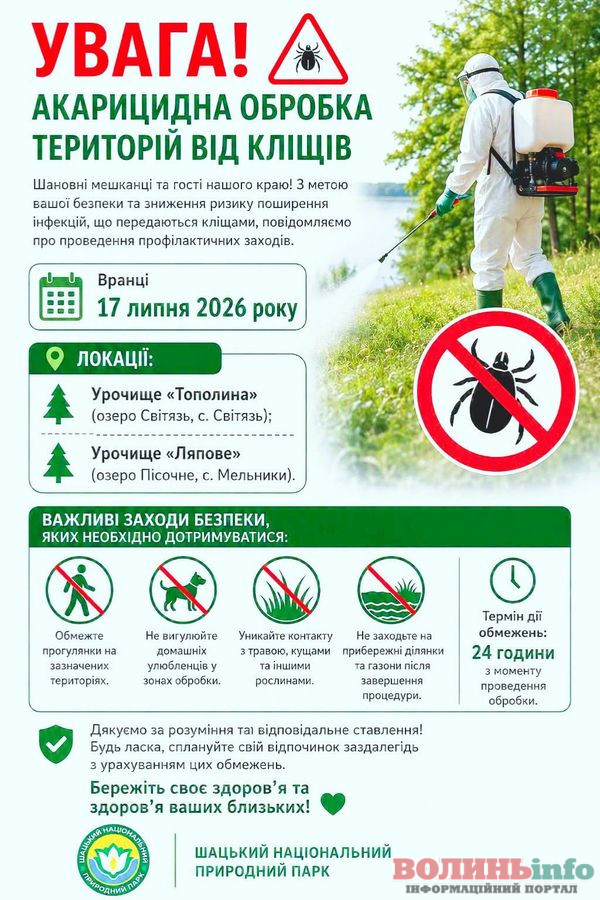 На Світязі та Пісочному проведуть обробку від кліщів: що потрібно знати